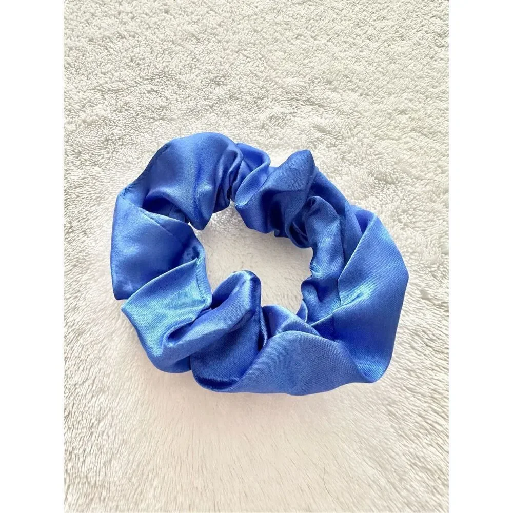 Cobalt blue color satin hair scrunchie